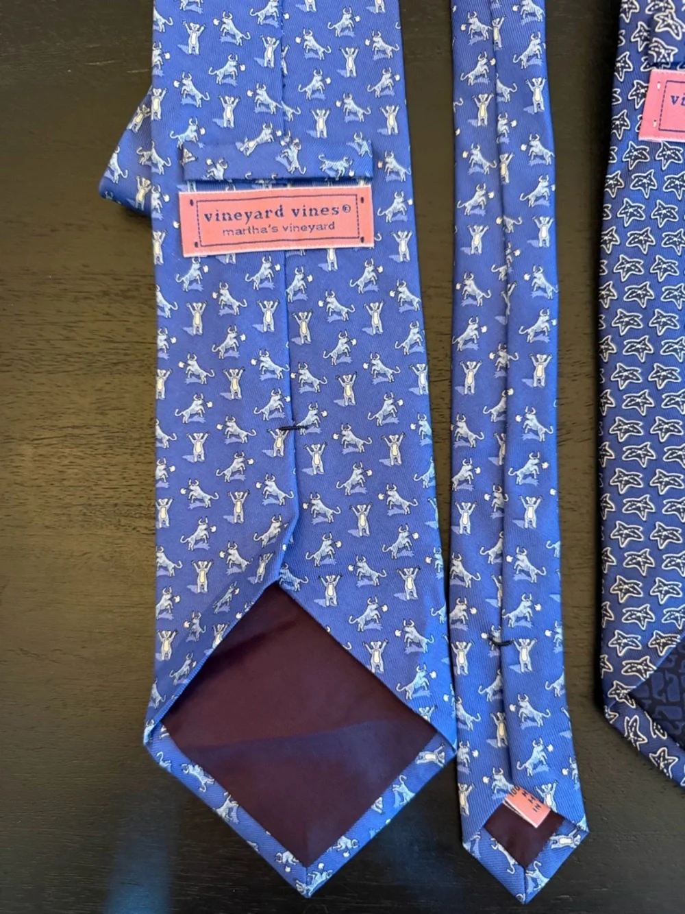 Vineyard Vines Silk Ties- Blue Bull & Bear Stock Market and Blue Shellfish
